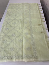 Premium Kota checks saree with Chikankari work  MSH241 Pastel PistaGreen