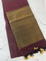 Plain Khadi cotton saree MS33455 Maroon