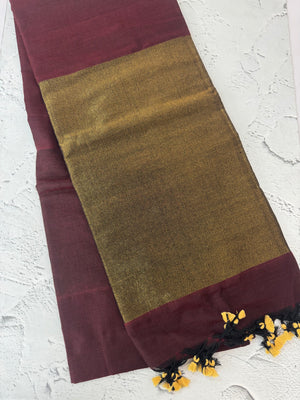 Plain Khadi cotton saree MS33455 Maroon