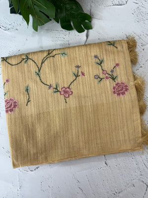 Jute Linen saree with embroidery MSH7511 - Beige