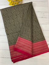 Banarasi semi katan saree with contrast border MS6665- DarkGreen to Pink