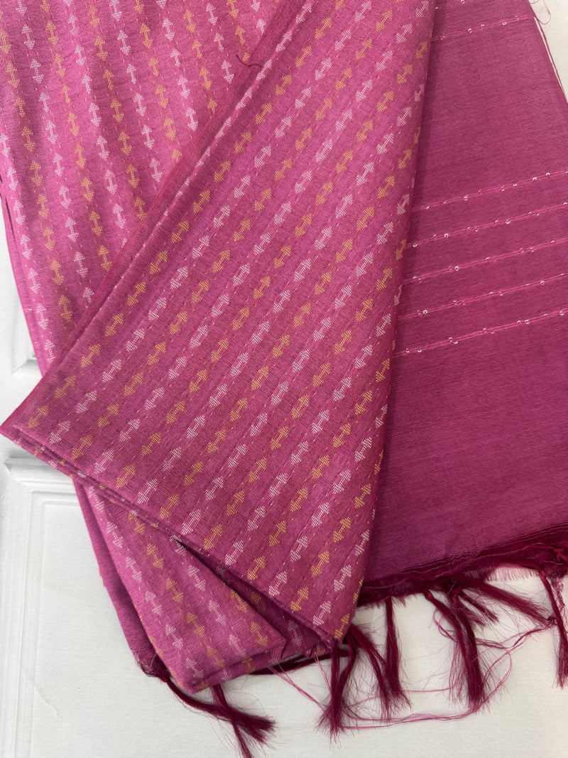 Semi tussar saree with thread work SBHMSH Pink