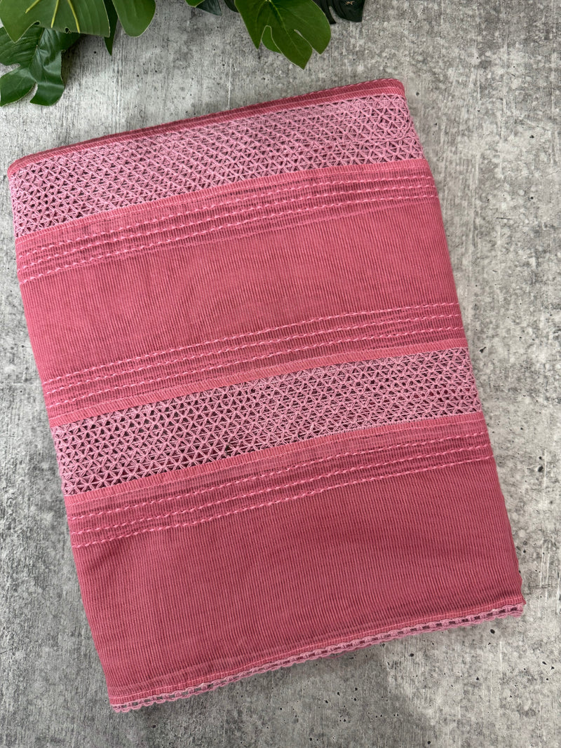 Supernet saree with crochet work and lace border MCJ5433 DarkPeach