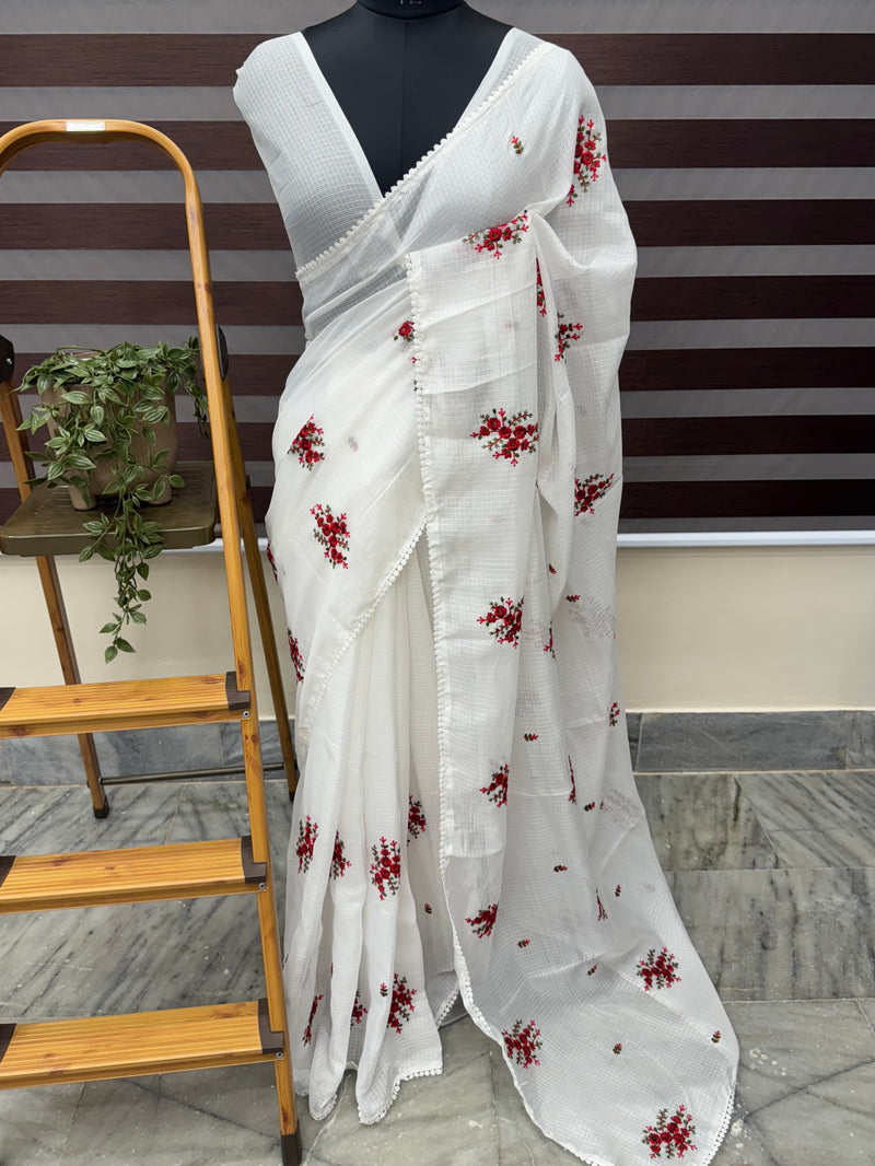 Kota checks embroidery saree