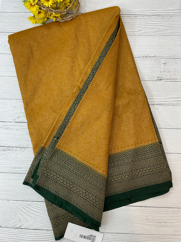 Banarasi semi katan saree with contrast border MS6665- Mustard to Green