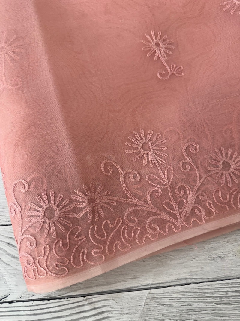 Semi organza saree with lace embroidery MSH117- PastelPeach