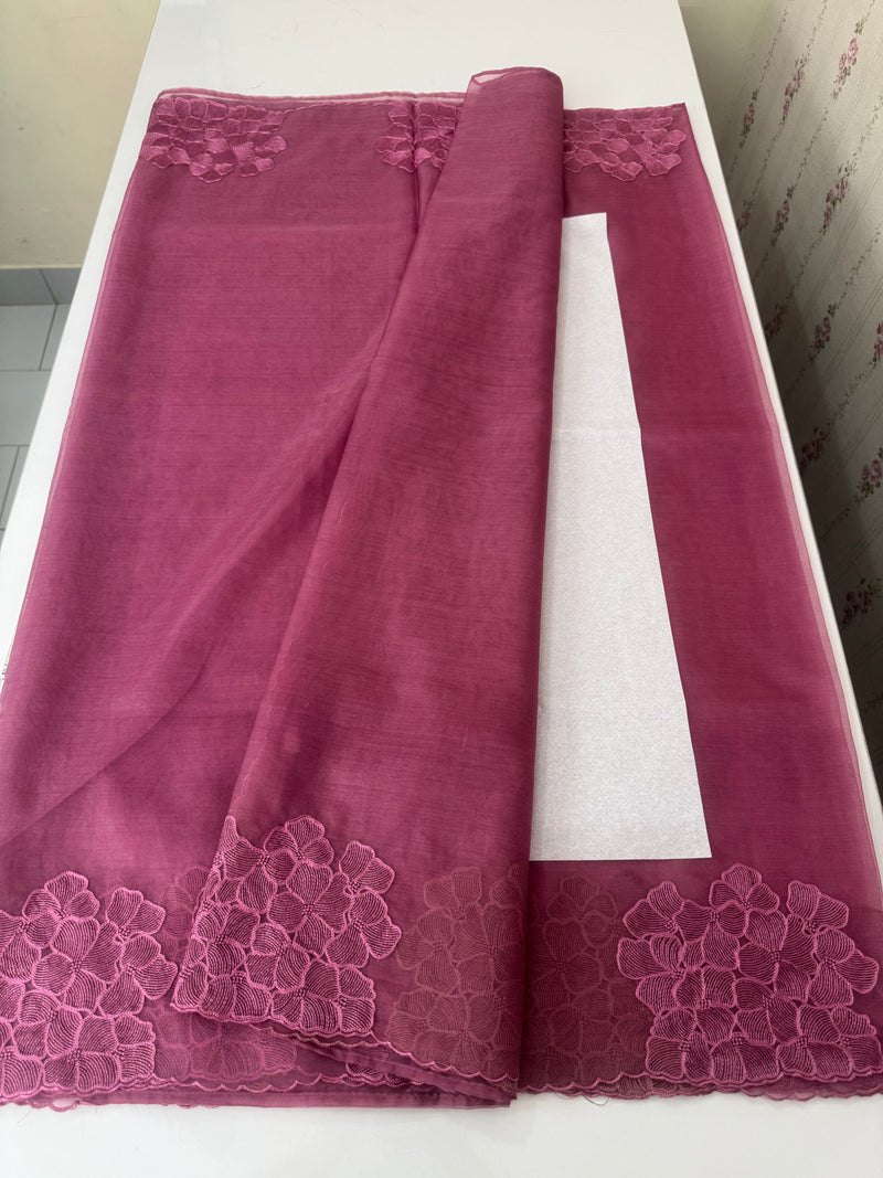 Semi organza saree with embroidery & scallop border - MSH901 BerryPink