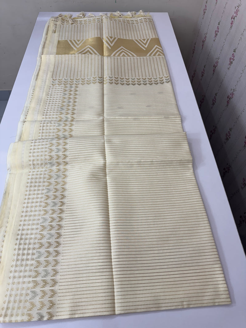 Soft Chanderi viscose silk saree with zari weaving MS1801- Cream