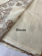 Jute Linen Applique work saree  -MSH128 Offwhite to Caramel