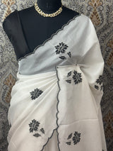 Soft kota silk saree with applique work MS15102- Black& white