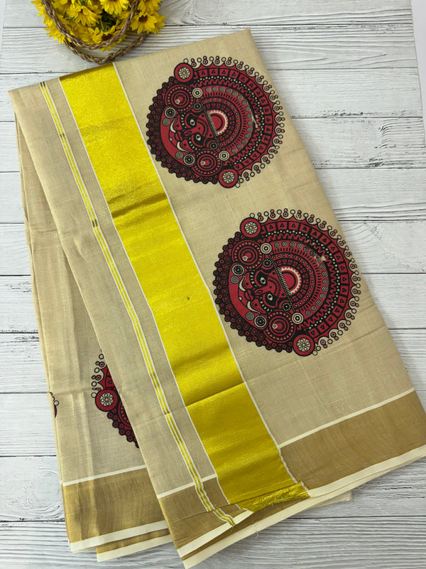 Kerala tissue saree - Theyyam Prints