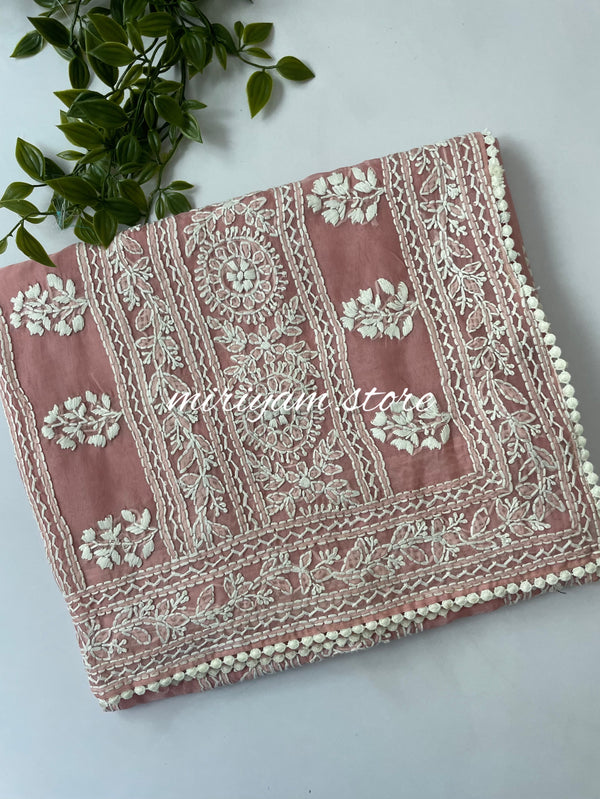 Pure Organza chikankari saree MOS993 DUSTY PINK