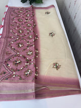 Kosa Tussar silk saree with hand embriodery - MS8199 BlushPink
