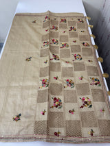 Blended tussar saree with kanta embroidery and cutwork pallu  - Beige MS5223 (2)