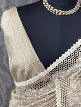 Cutwork blended tussar saree MTS608 - Beige
