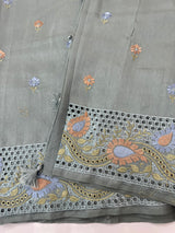 Cutwork Blended tussar saree MSH228 DustyBlue