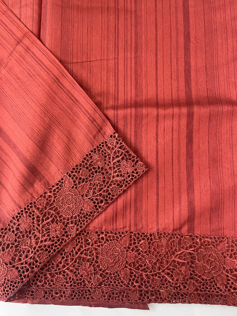 Crepe semi tussar saree with heavy Cutwork on pallu - MSS651 BRICK