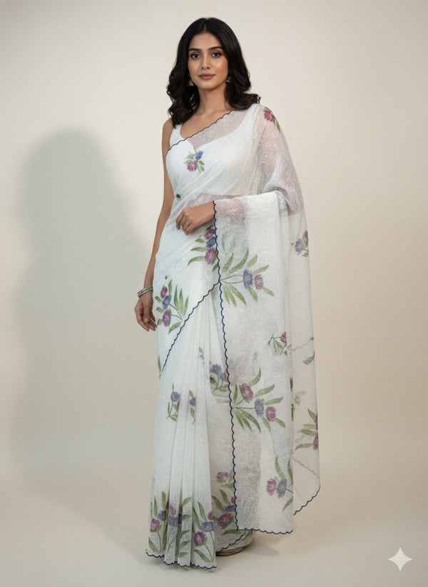 NetkKota saree with handpainting and embroidery MS7833