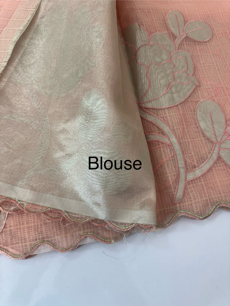 NetKota saree with tissue applique work MS15145- PastelPeach