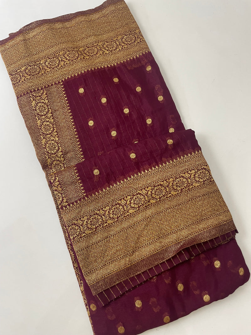 Semi banarasi Khaddi Georgette saree (Design 3) - MKGS129 - Wine