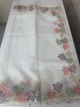 Handworked glass organza saree with applique work- MSHW227 - White