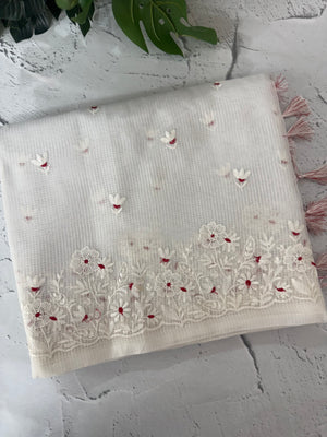 Kota Moonga checks saree with embriodery MSH279 (1)- White to Red