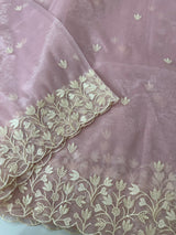 Glassy tissue organza saree with embroidery FKSF88- BabyPink
