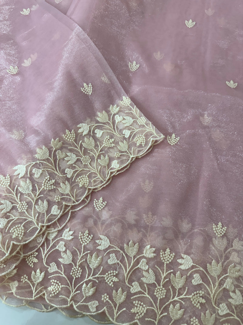 Glassy tissue organza saree with embroidery FKSF88- BabyPink