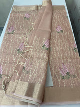 Tissue Silk embriodery saree MS49892 Pastel PeachPink