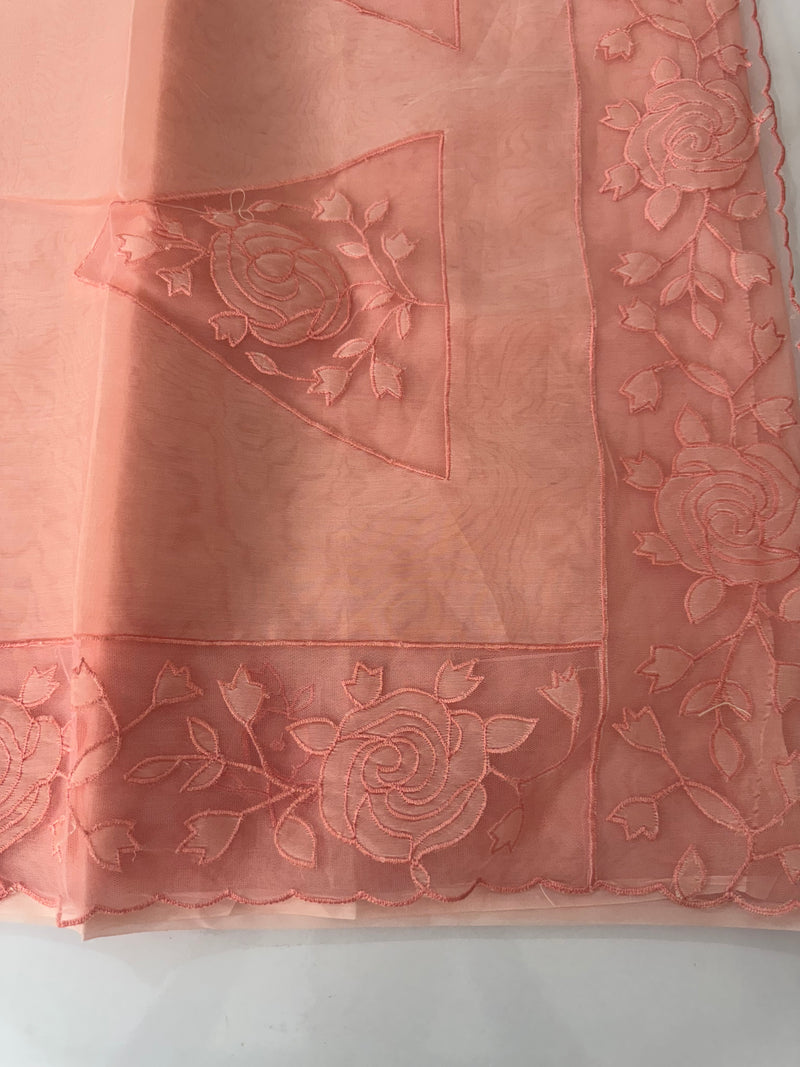 Viscose Organza saree with applique work-MSH101 Peach
