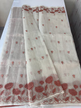 Tissue silk saree with zari checks and applique work  MSH105- Offwhite to DuskyPeach