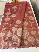 Dual tone Crush silk Organza Applique work saree MS14567- DuskyPeachPink