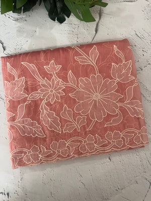 Tissue mix soft Organza saree with applique work MSCK38 (2)Peach