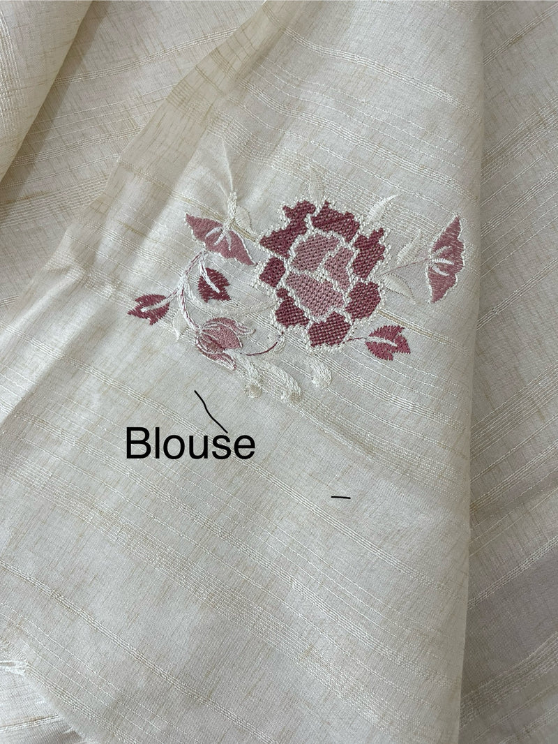 Blended tussar saree with embriodery - MS98765 Cream