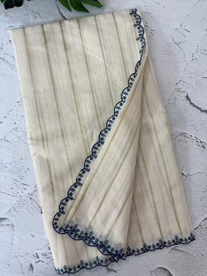 Mul chanderi cotton saree with scalloped borders - MNM131 TealBlue