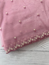 Glassy tissue organza saree with embroidery FKSF121- Onion Pink