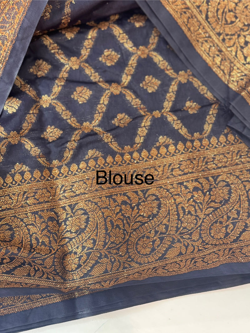 Banarasi warm silk saree with brocade blouse MS12165 DarkBlue