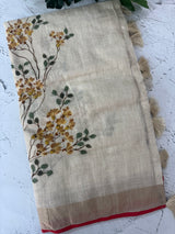 Tissue linen saree with handpainting and kanta work blouse MS14462 (5)