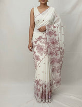 Mul chanderi embriodery saree  MSH135 - Offwhite & Red (Design 3)