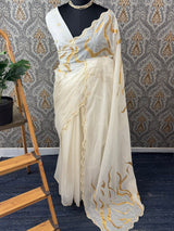 Mul chanderi embriodery saree with scalloped borders MCBS654