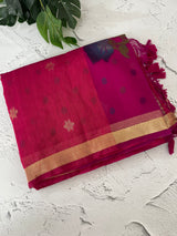 Semi jute silk saree with organza pallu MJL406 RaniPink