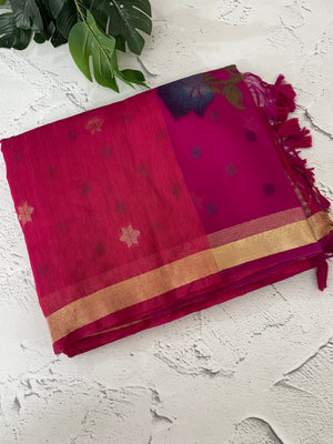 Semi jute silk saree with organza pallu MJL406 RaniPink