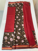 Soft semi Chanderi saree with zari border MS9871 Maroon & Black