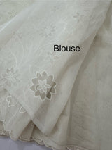 Mul chanderi applique work saree MSH183- OffWhite