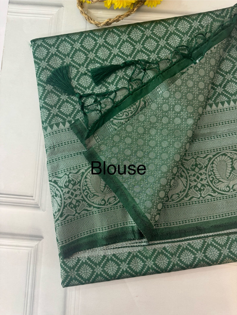 Brocade Banarasi silver weaving soft silk saree MS126771 DarkGreen