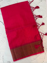 Jute silk saree with antique zari weaving MJL399 Fuchsia Pink