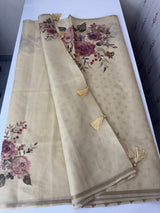 Linen- chanderi saree with french knots, sequence and bead work - MS19965