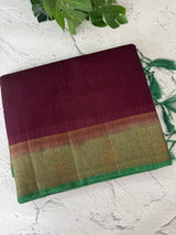 Jute silk sarees with contrast pallu & blouse MJL396 Wine to Green