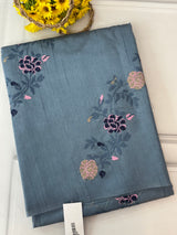 Blended Matka Tussar silk saree with cross stitch embroidery MS4899 - Greyish Blue
