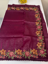 Crush Organza cutwork & embroidery saree MS7544- Wine